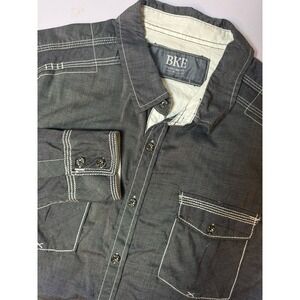 BKE Mens Gray Long Sleeve Button Down Casual Shirt Size XL Y2K Western